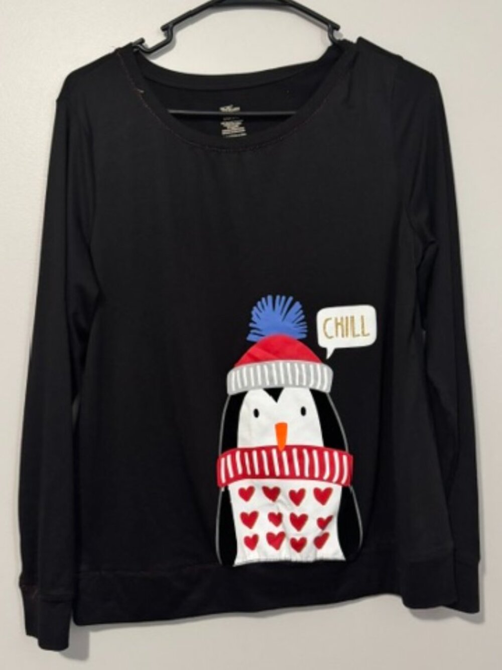 Woman's Secret Treasures Long Sleeve Round Neck T Shirt Color Black Size Small